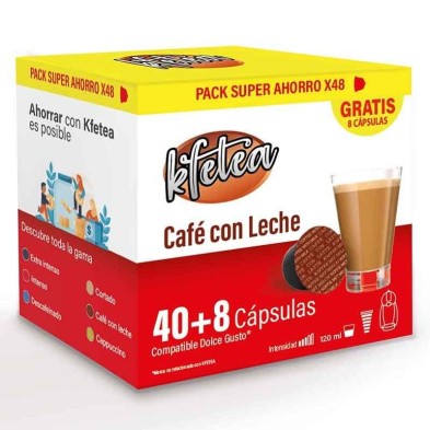 Café con Leche Dolce gusto compatible marca Kfetea 48 cápsulas, Formato Super Ahorro Café con Leche Dolce gusto compatible marca Kfetea 48 cápsulas, Formato Super Ahorro