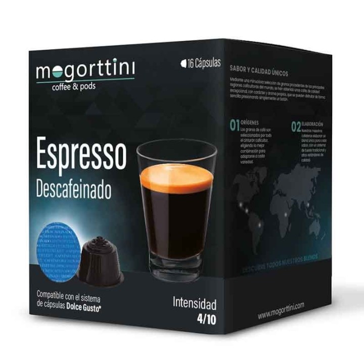 Espresso Descafeinado Mogorttini compatible Dolce Gusto 16 cápsulas