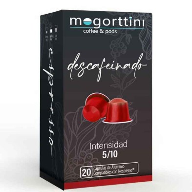 Descafeinado Mogorttini, caja 20 cápsulas. Compatibles con Nespresso. Descafeinado Mogorttini, caja 20 cápsulas. Compatibles con Nespresso.